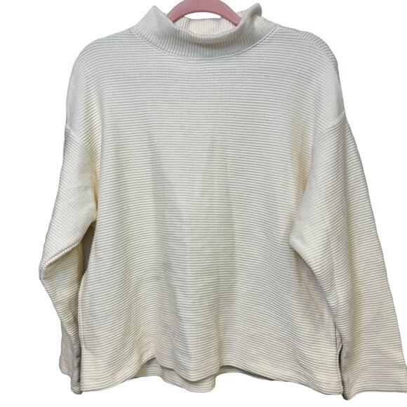 Madewell Cream Ottoman Ribbed Knit Funnel Neck Drop-Shoulder Oversize Top Size S - Picture 4 of 9